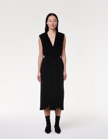 Another Tomorrow Silk Chiffon Gathered Dress in Black – Silk Women's Dress