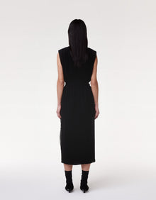 Another Tomorrow Silk Chiffon Gathered Dress in Black – Silk Women's Dress