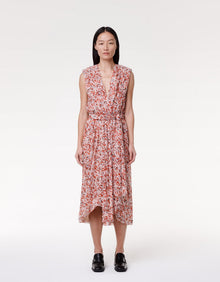 Another Tomorrow Silk Chiffon Gathered Dress in Sedona Multi – Silk Women's Dress