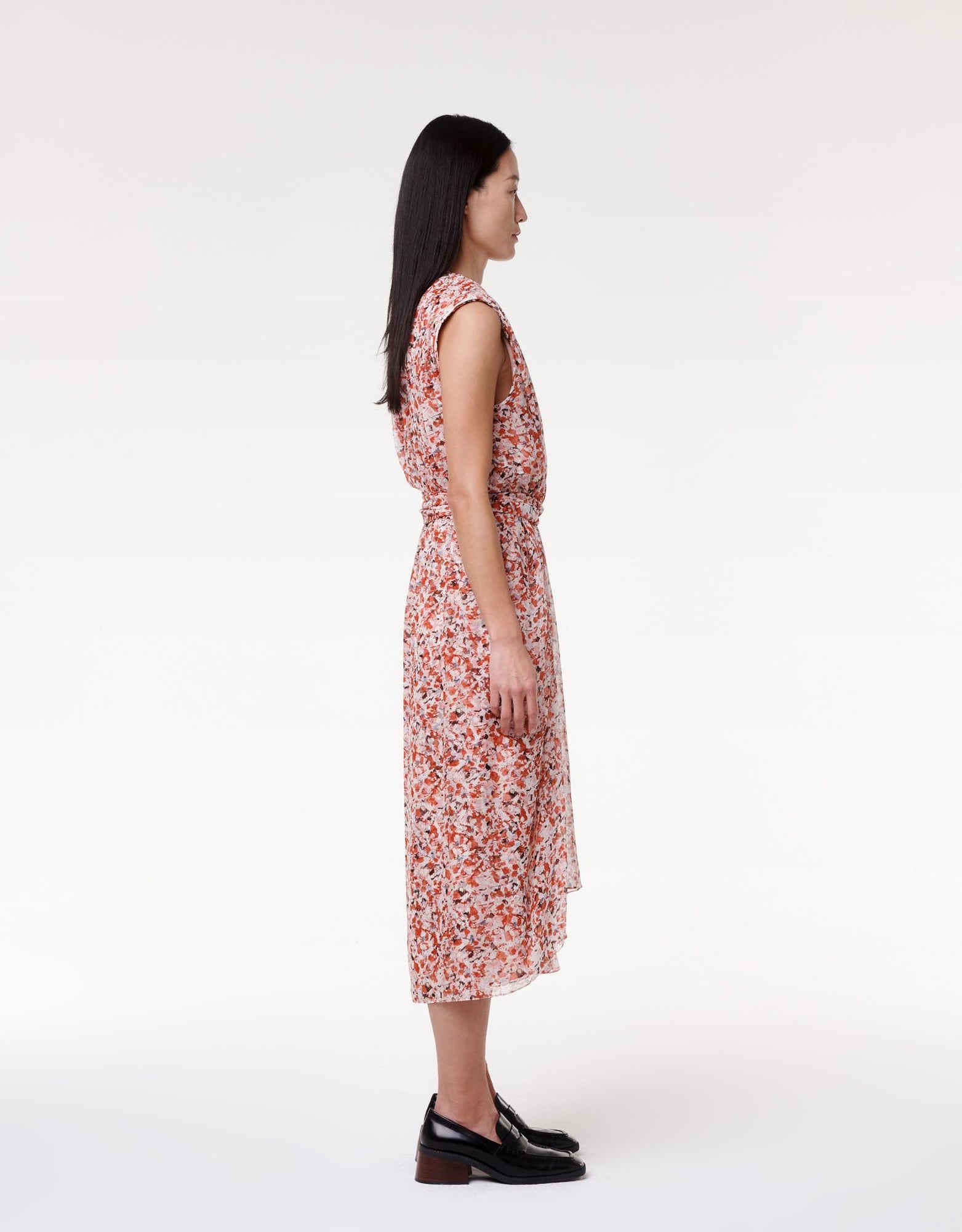 Another Tomorrow Silk Chiffon Gathered Dress in Sedona Multi – Silk Women's Dress