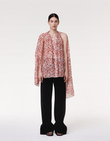Another Tomorrow Silk Chiffon Scarf Blouse in Sedona Multi – Silk Women's Top