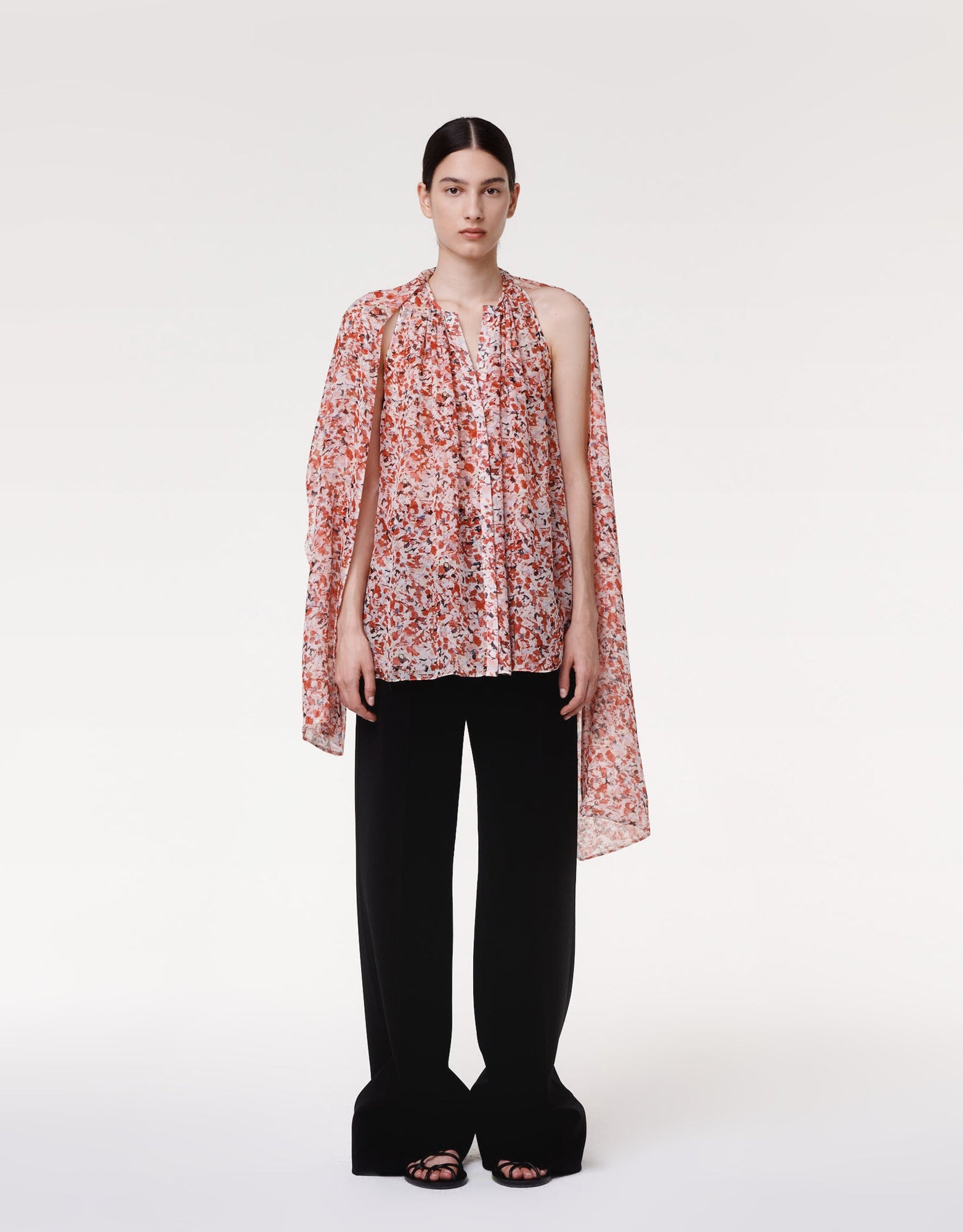 Another Tomorrow Silk Chiffon Scarf Blouse in Sedona Multi – Silk Women's Top