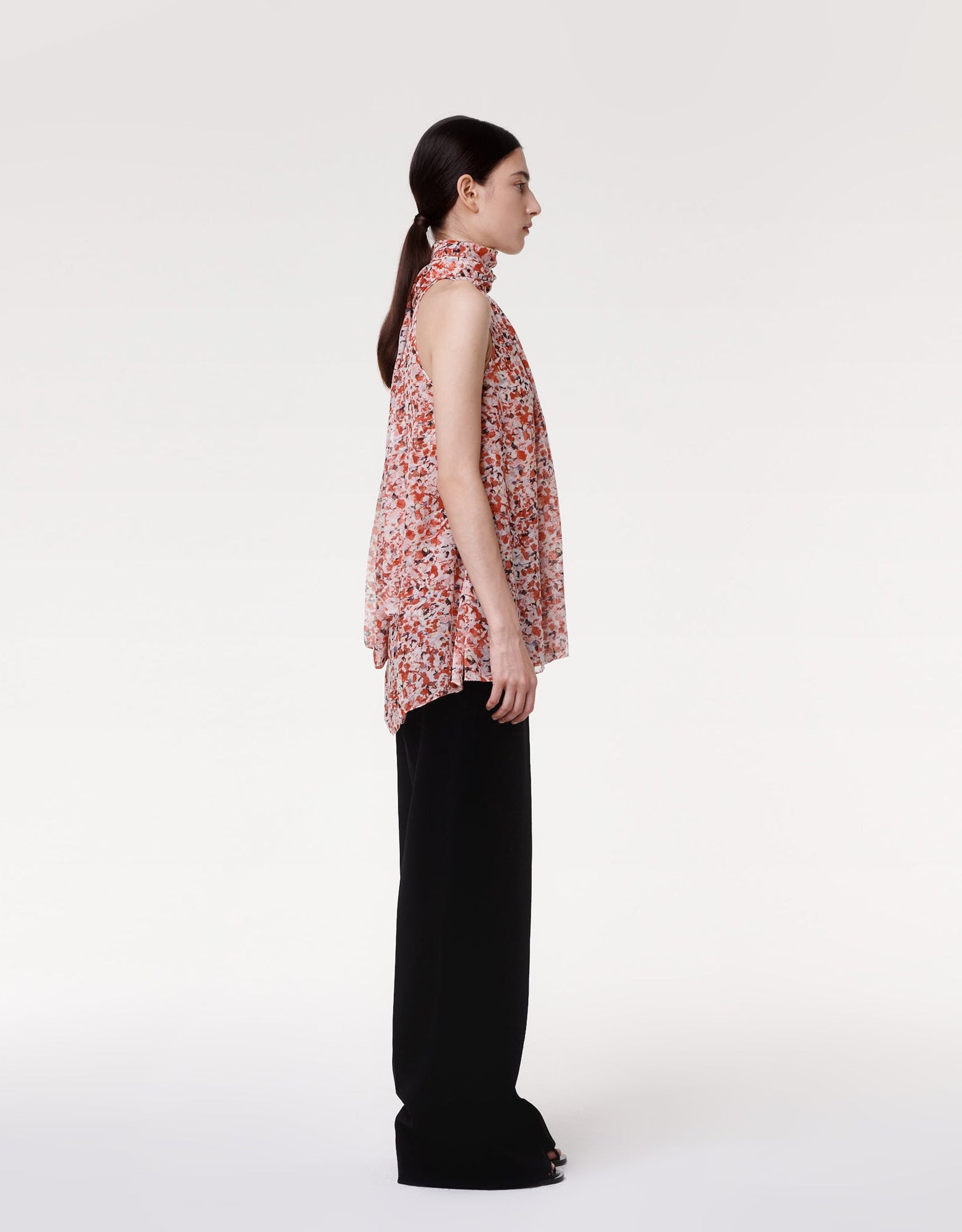 Another Tomorrow Silk Chiffon Scarf Blouse in Sedona Multi – Silk Women's Top