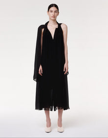 Another Tomorrow Silk Chiffon Scarf Dress in Black – Silk Women's Dress