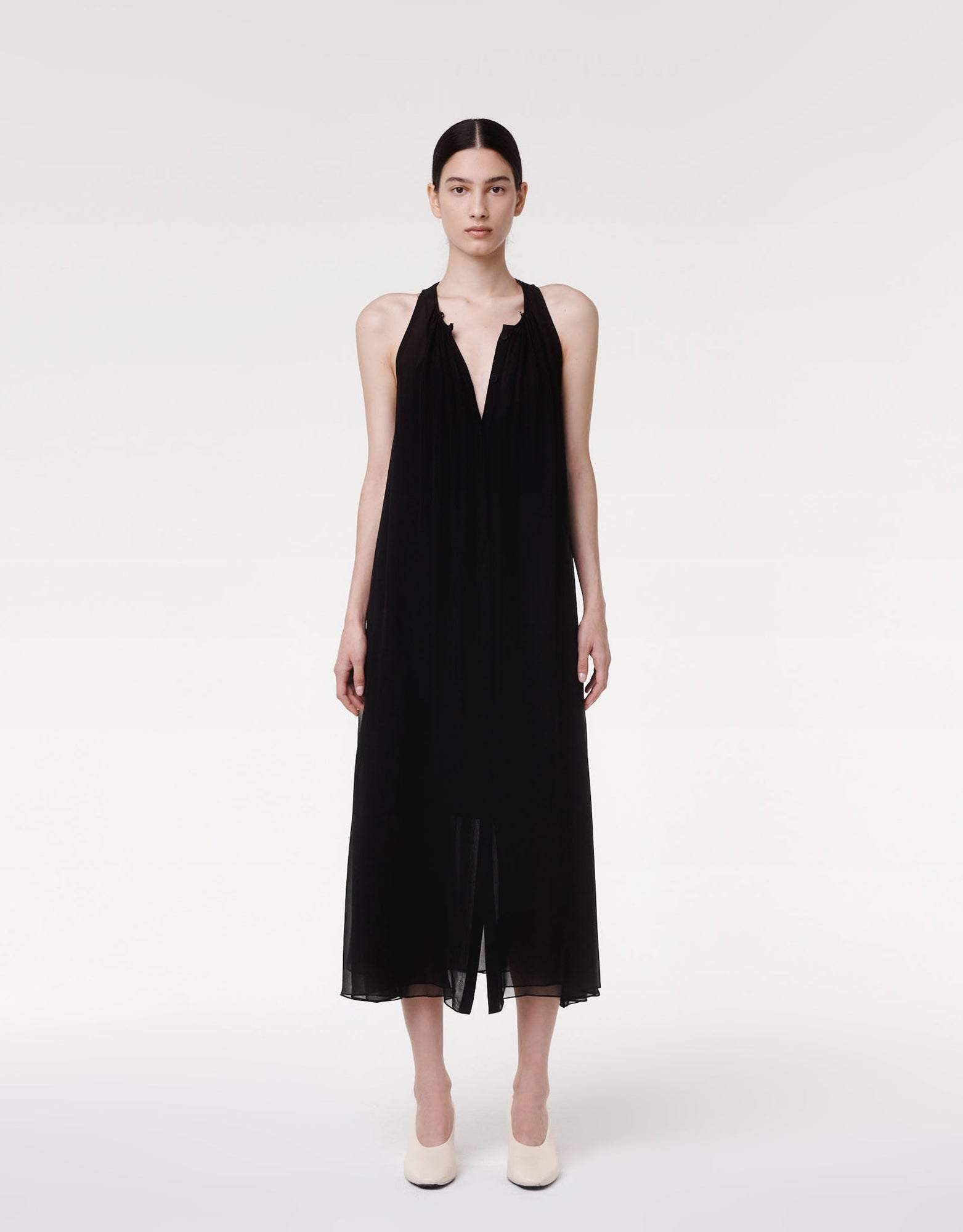 Another Tomorrow Silk Chiffon Scarf Dress in Black – Silk Women's Dress