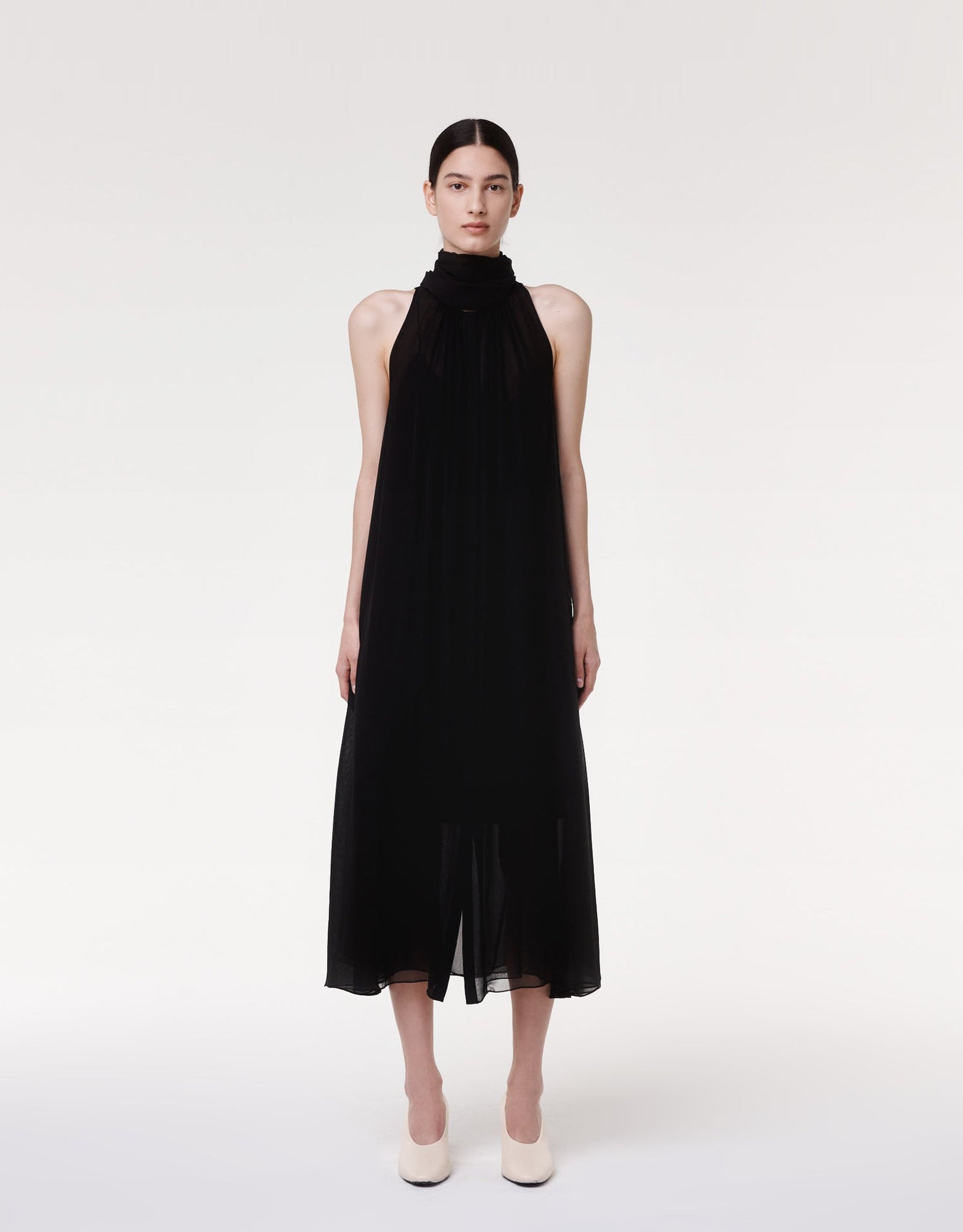 Another Tomorrow Silk Chiffon Scarf Dress in Black – Silk Women's Dress
