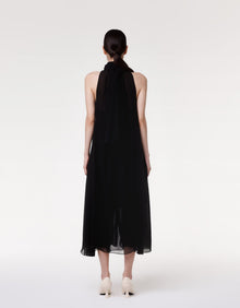 Another Tomorrow Silk Chiffon Scarf Dress in Black – Silk Women's Dress