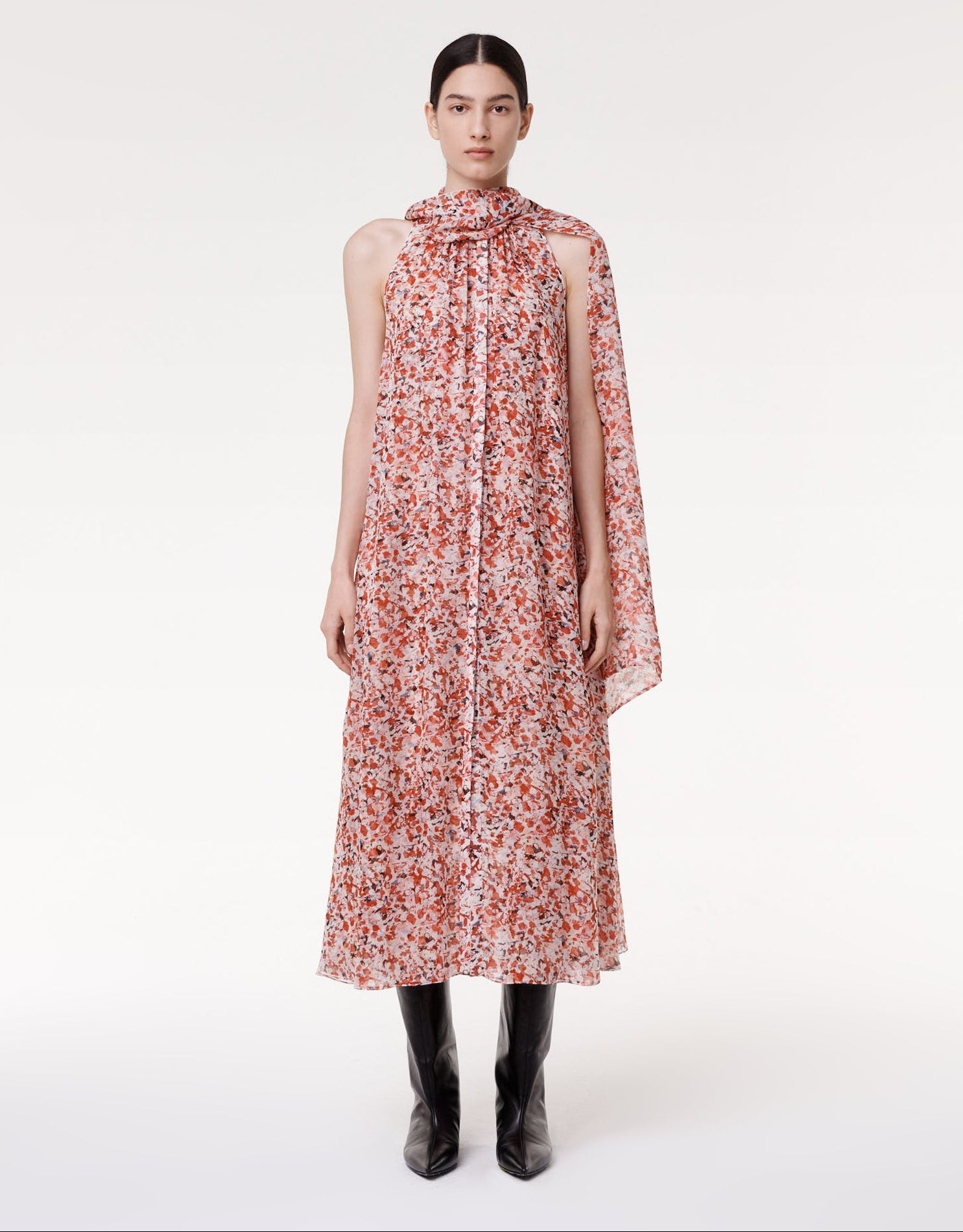 Another Tomorrow Silk Chiffon Scarf Dress in Sedona Multi – Silk Women's Dress