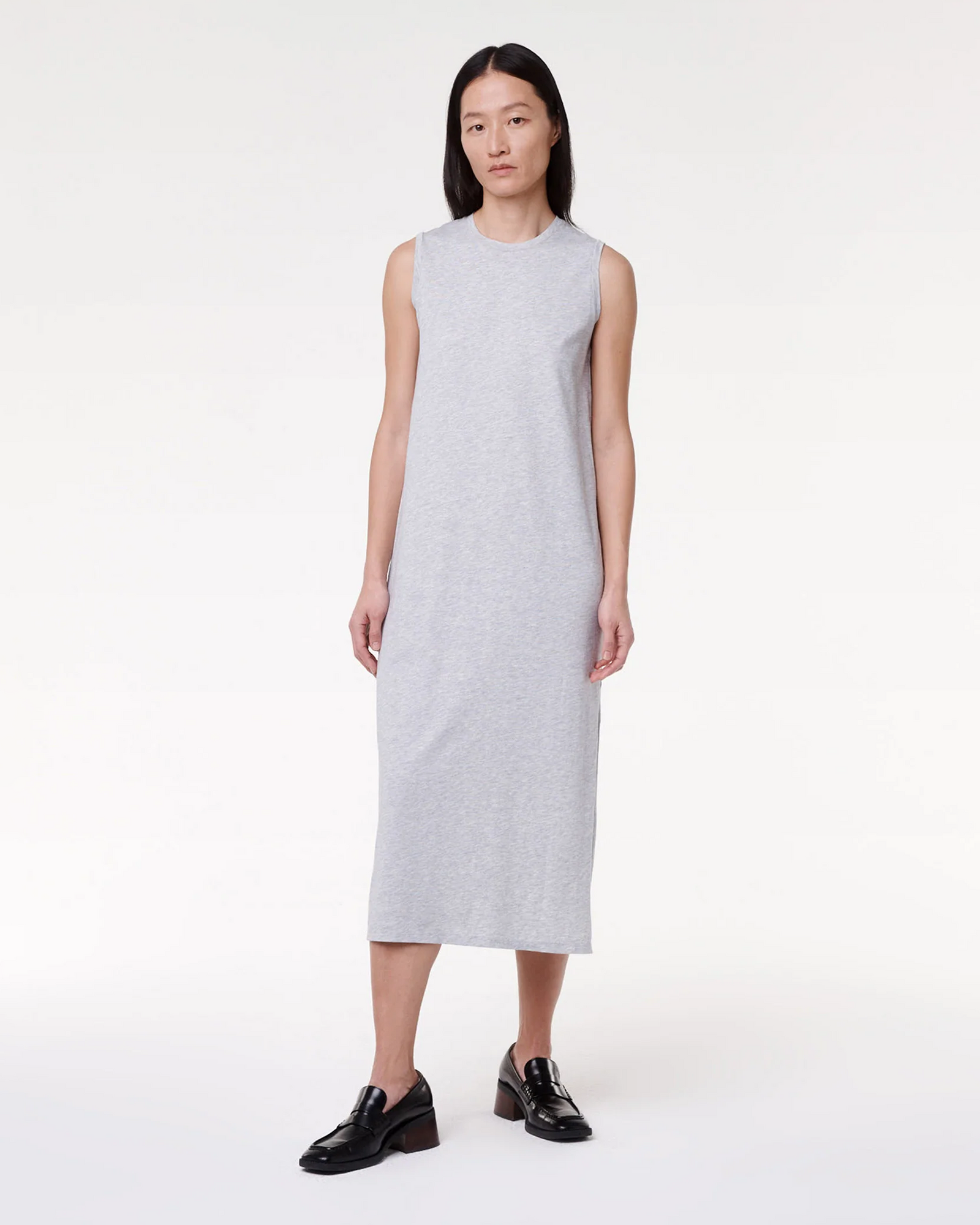 Another Tomorrow Sleeveless Tee Dress in Heather Grey – Cotton Women's Dress