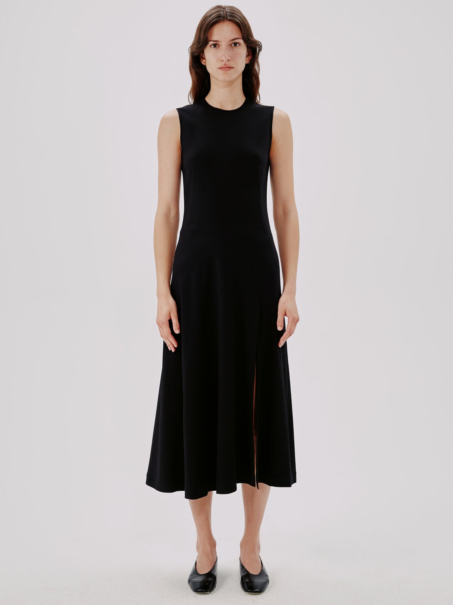 Another Tomorrow Sleeveless Crewneck Dress in Black – Viscose Women's Dress