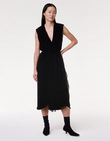 Another Tomorrow Silk Chiffon Gathered Dress in Black – Silk Women's Dress