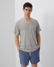 Mens | Chad Linen Tee | Heather Grey/White