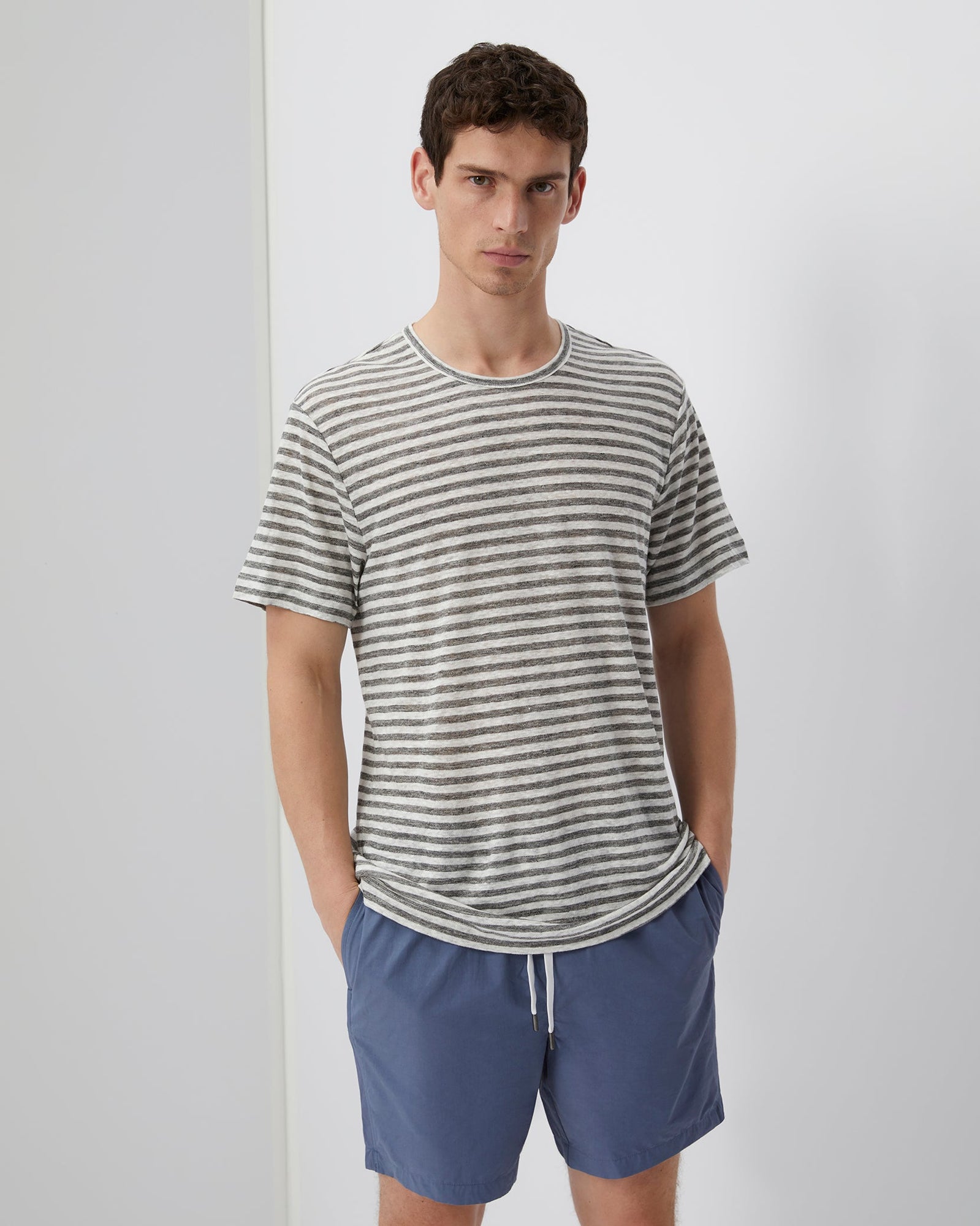Mens | Chad Linen Tee | Heather Grey/White