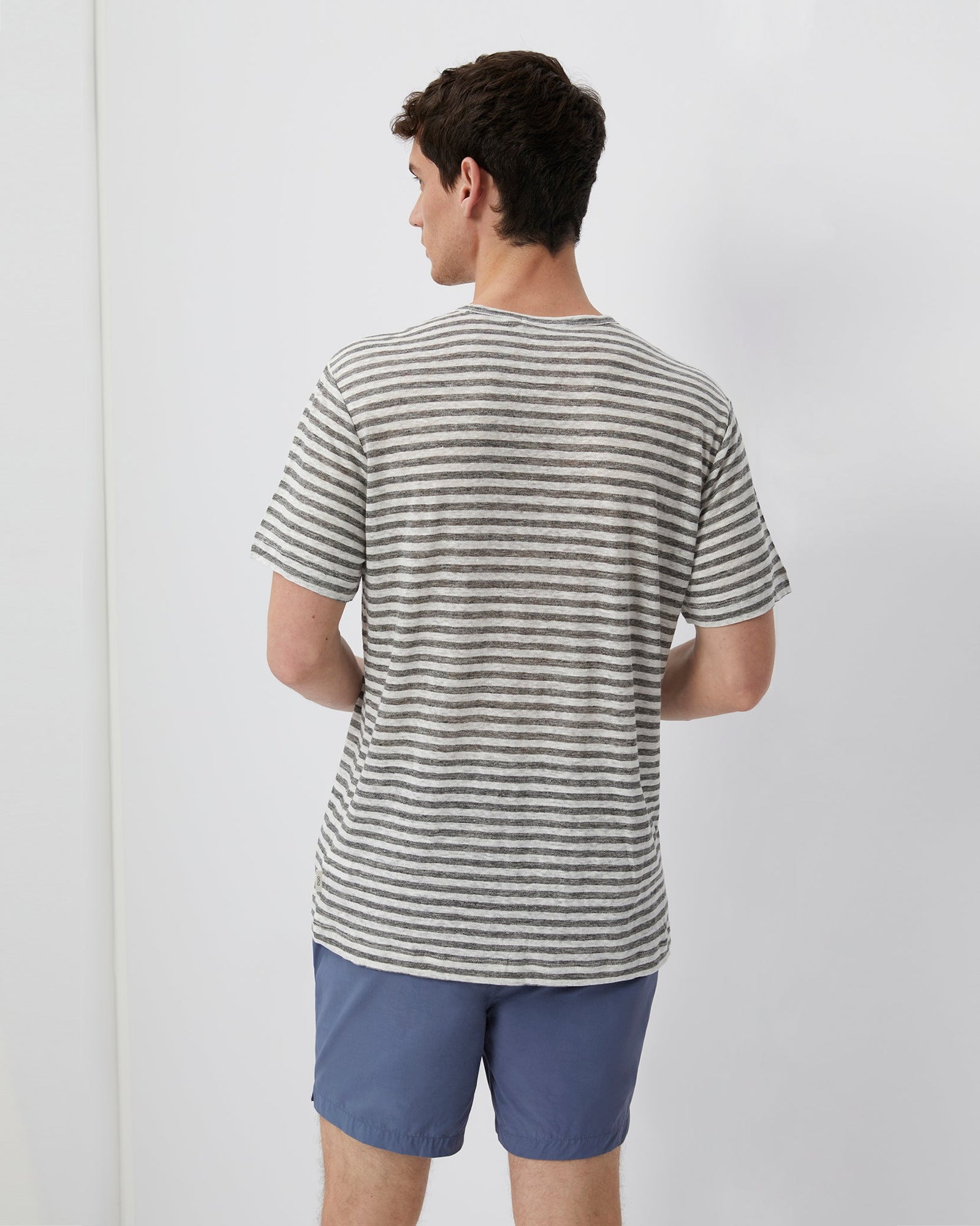 Mens | Chad Linen Tee | Heather Grey/White