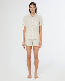 Womens | Air Linen Short Sleeve Shirt | Jute/White