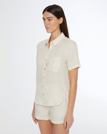 Womens | Air Linen Short Sleeve Shirt | Jute/White