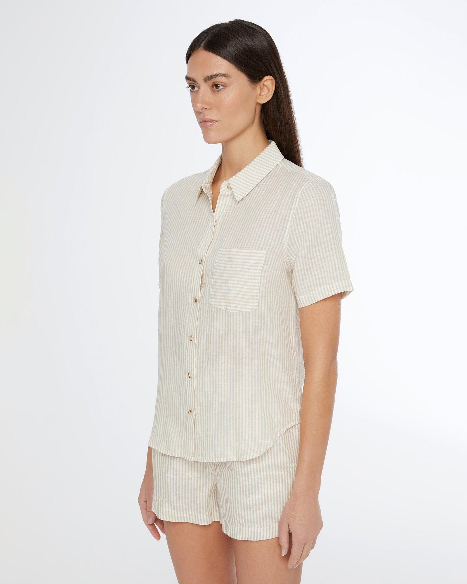 Womens | Air Linen Short Sleeve Shirt | Jute/White
