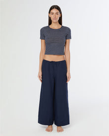 Womens | Linen Jersey Baby Tee | Deep Navy/White