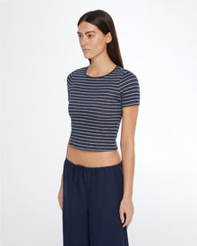 Womens | Linen Jersey Baby Tee | Deep Navy/White
