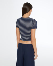 Womens | Linen Jersey Baby Tee | Deep Navy/White