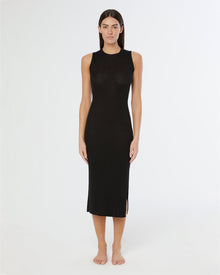 Womens | Linen Rib Tank Midi Dress | Black