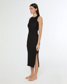 Womens | Linen Rib Tank Midi Dress | Black