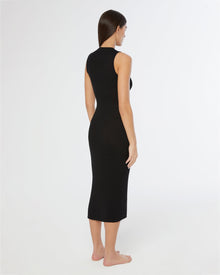 Womens | Linen Rib Tank Midi Dress | Black