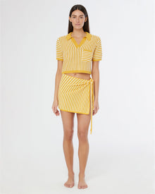 Womens | Linen Knit Cropped Polo | Burnt Sun/White