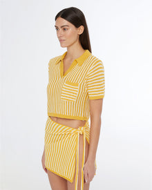Womens | Linen Knit Cropped Polo | Burnt Sun/White