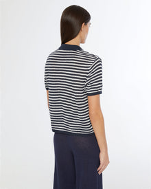 Womens | Linen Knit Button Up Shirt | Deep Navy/White