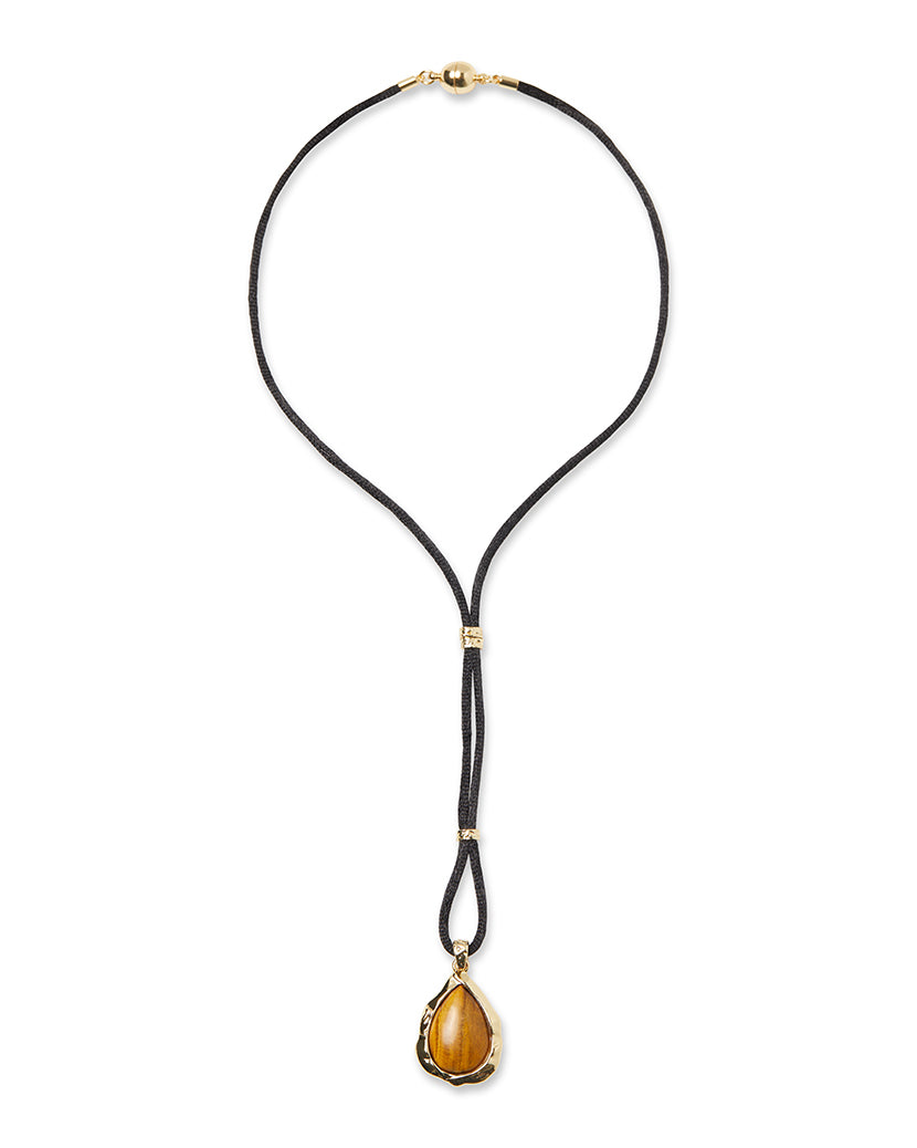 Hammered Tigers Eye Pendant On Black Cord | Gold