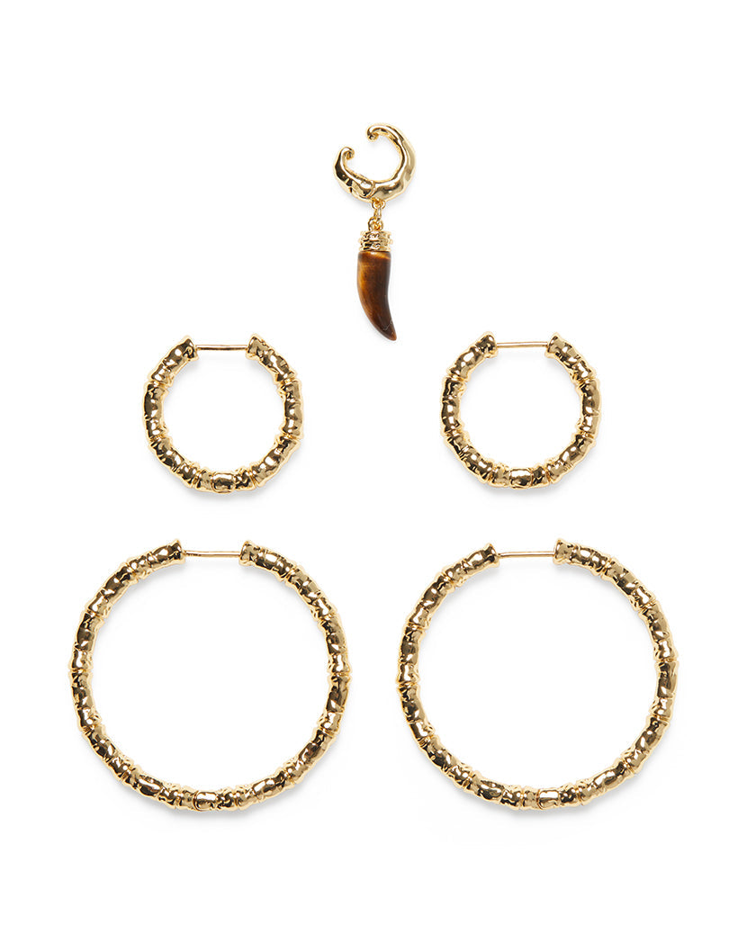 Hammered Bamboo And Tigers Eye Ear Party | Gold