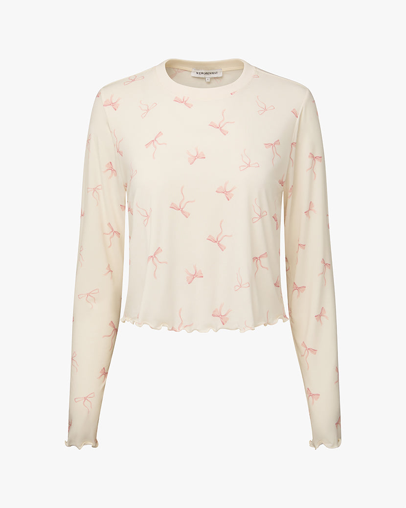 Boxy Crewneck Top | Ivory/Pink