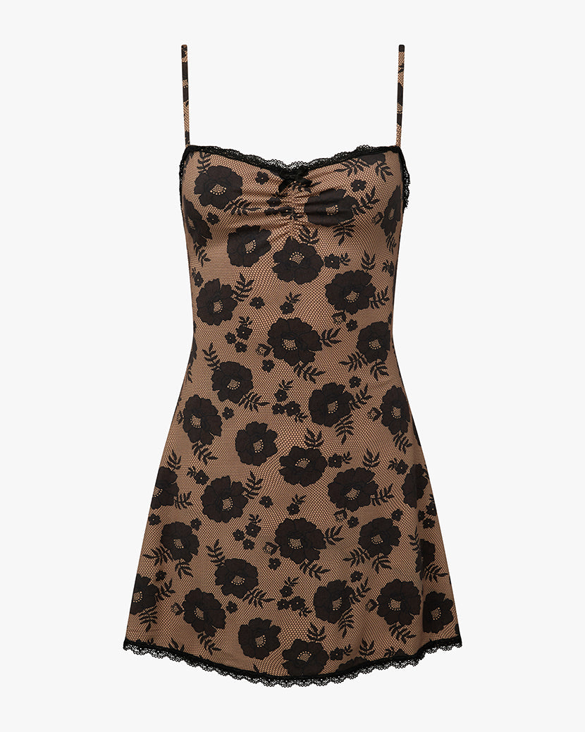 Lace Trim Slip Dress | Nude/Black