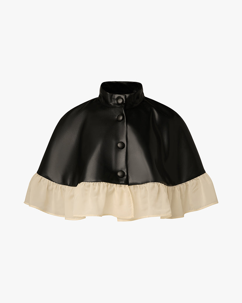 Ruffle Cropped Cape | Black/Sand