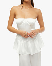 Strapless Corset Peplum Maxi Dress | White