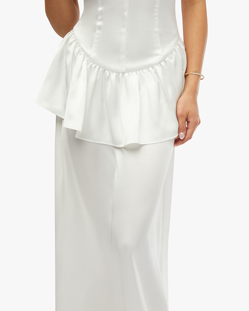 Strapless Corset Peplum Maxi Dress | White