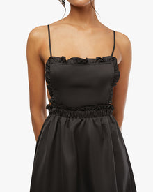 Ruffle Bib Maxi Dress | Black