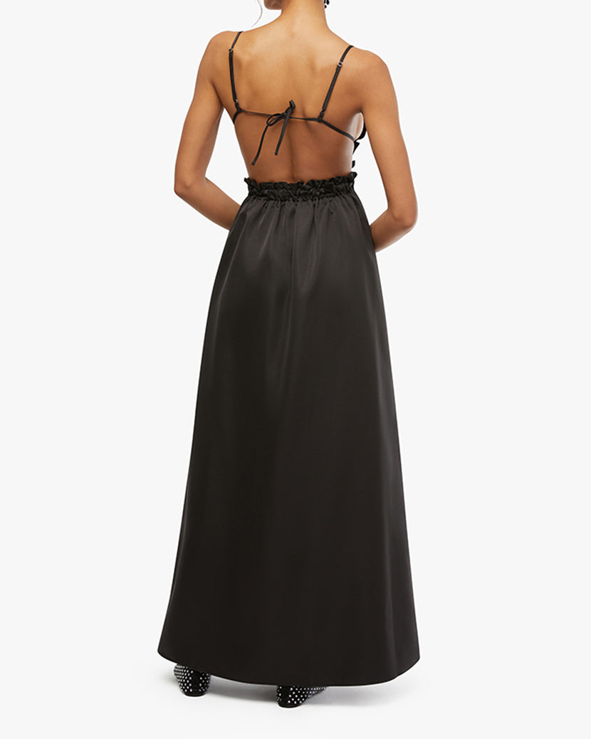 Ruffle Bib Maxi Dress | Black