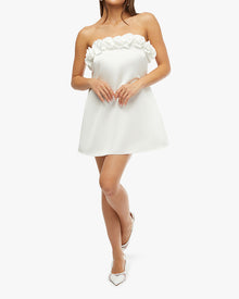 Strapless A-line Rose Mini Dress | White
