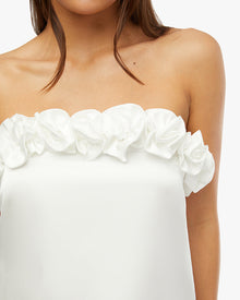 Strapless A-line Rose Mini Dress | White