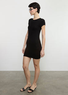 Silk Rib Cap Sleeve Mini | Black