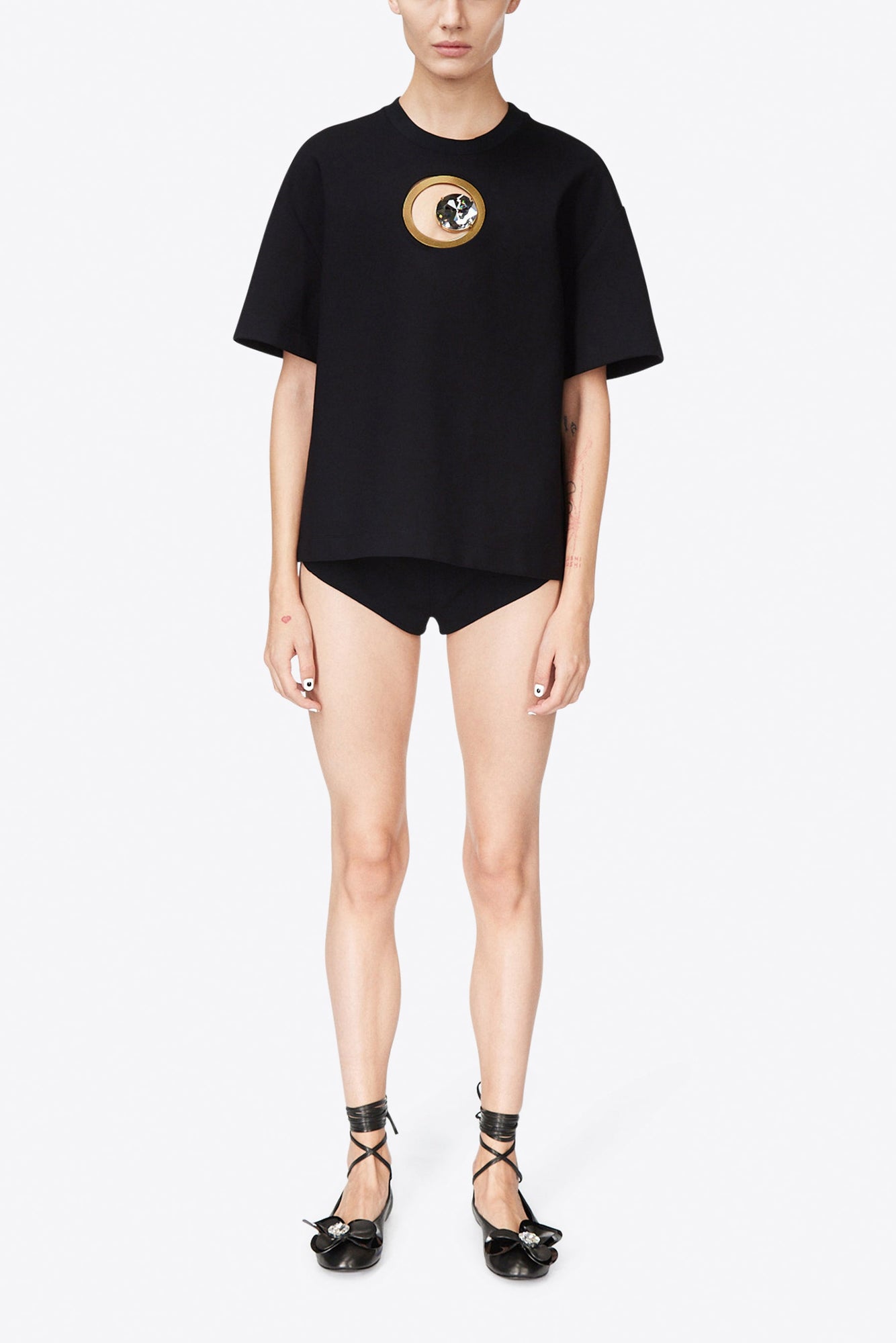 Crystal Eyelet Relaxed T-Shirt | Black