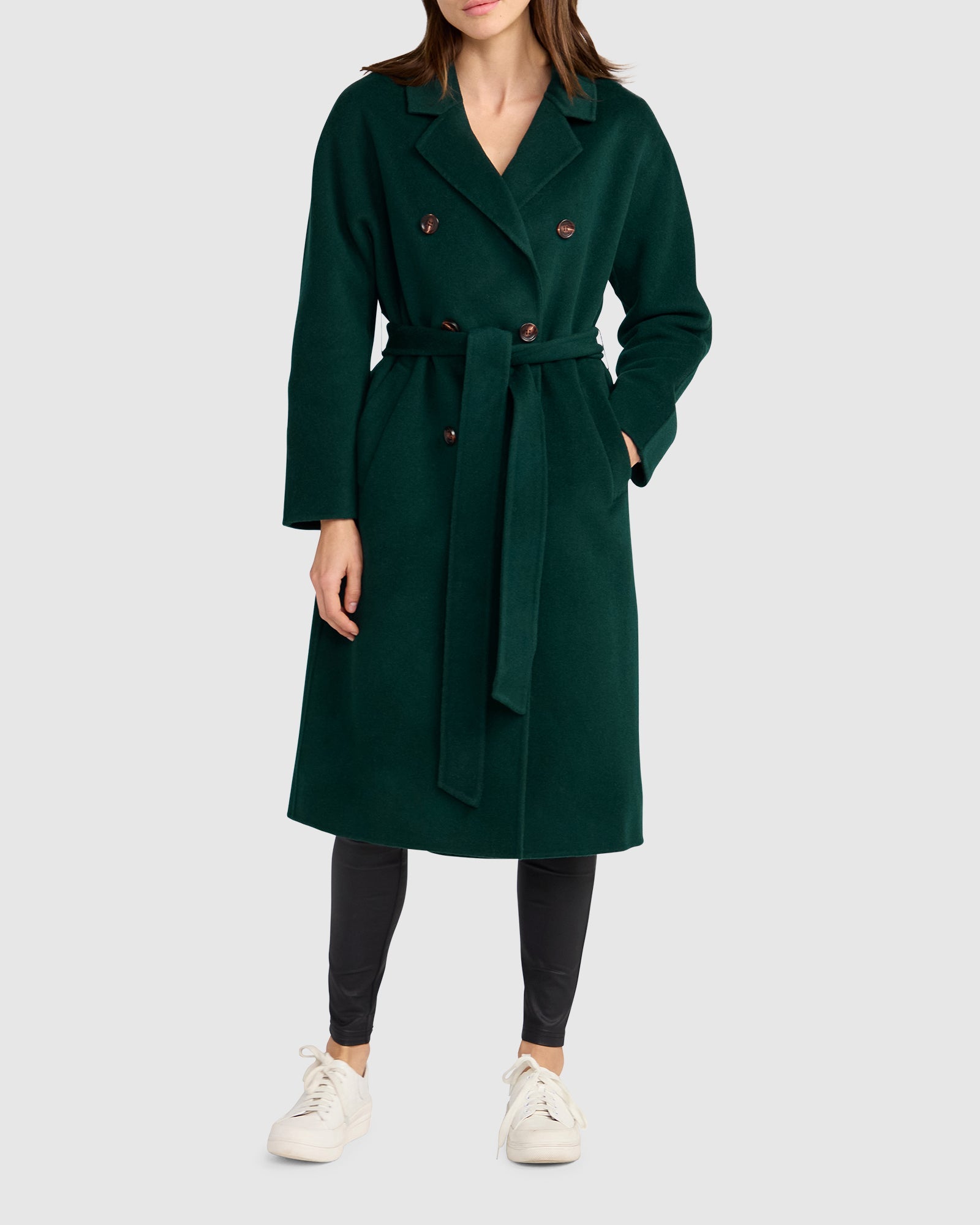 Standing Still Belted Coat | Women | Dark Green