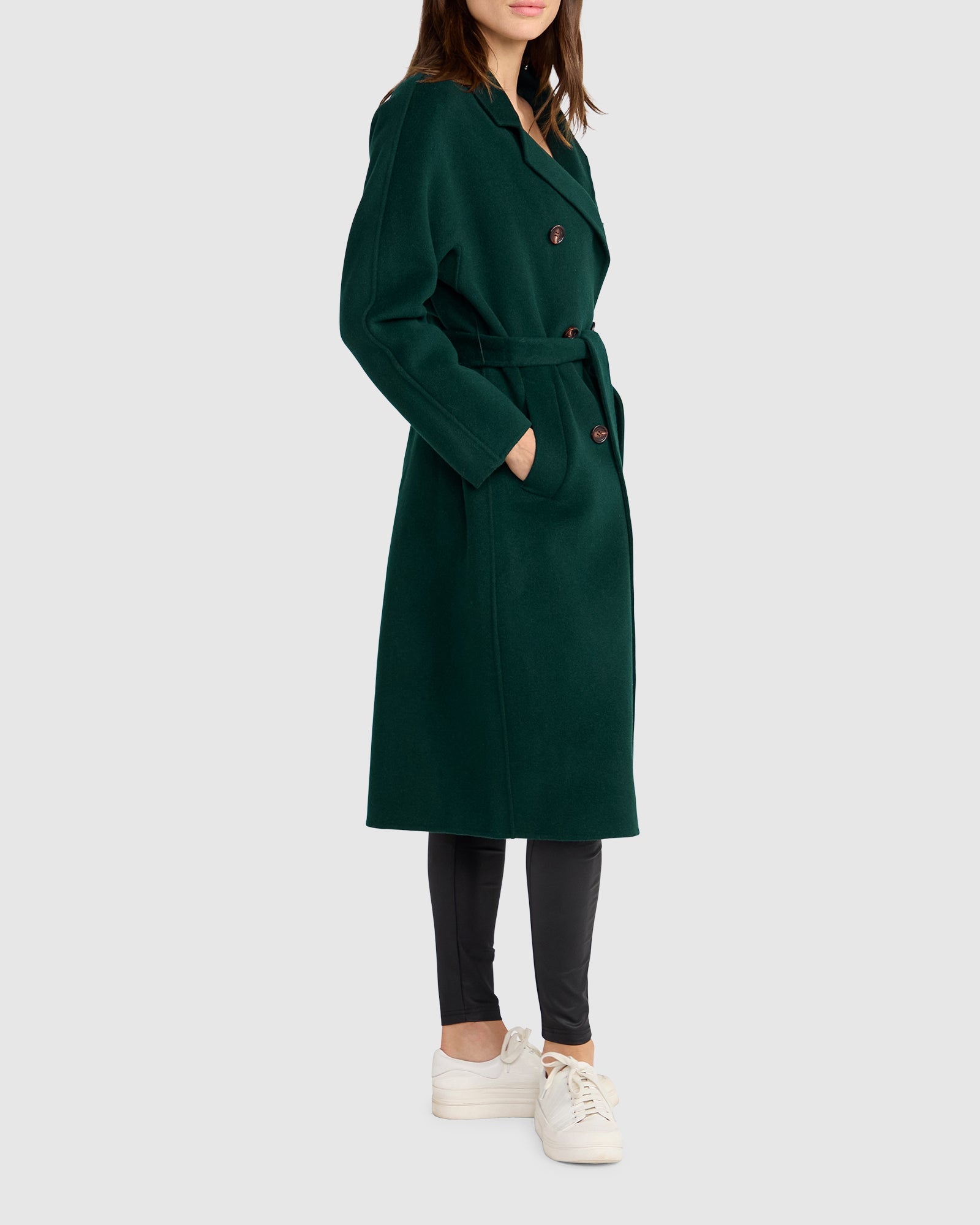 Standing Still Belted Coat | Women | Dark Green