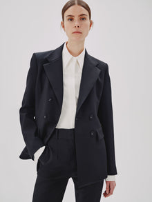 Another Tomorrow Double Breasted Structured Jacket in Black – Wool Women's Jacket