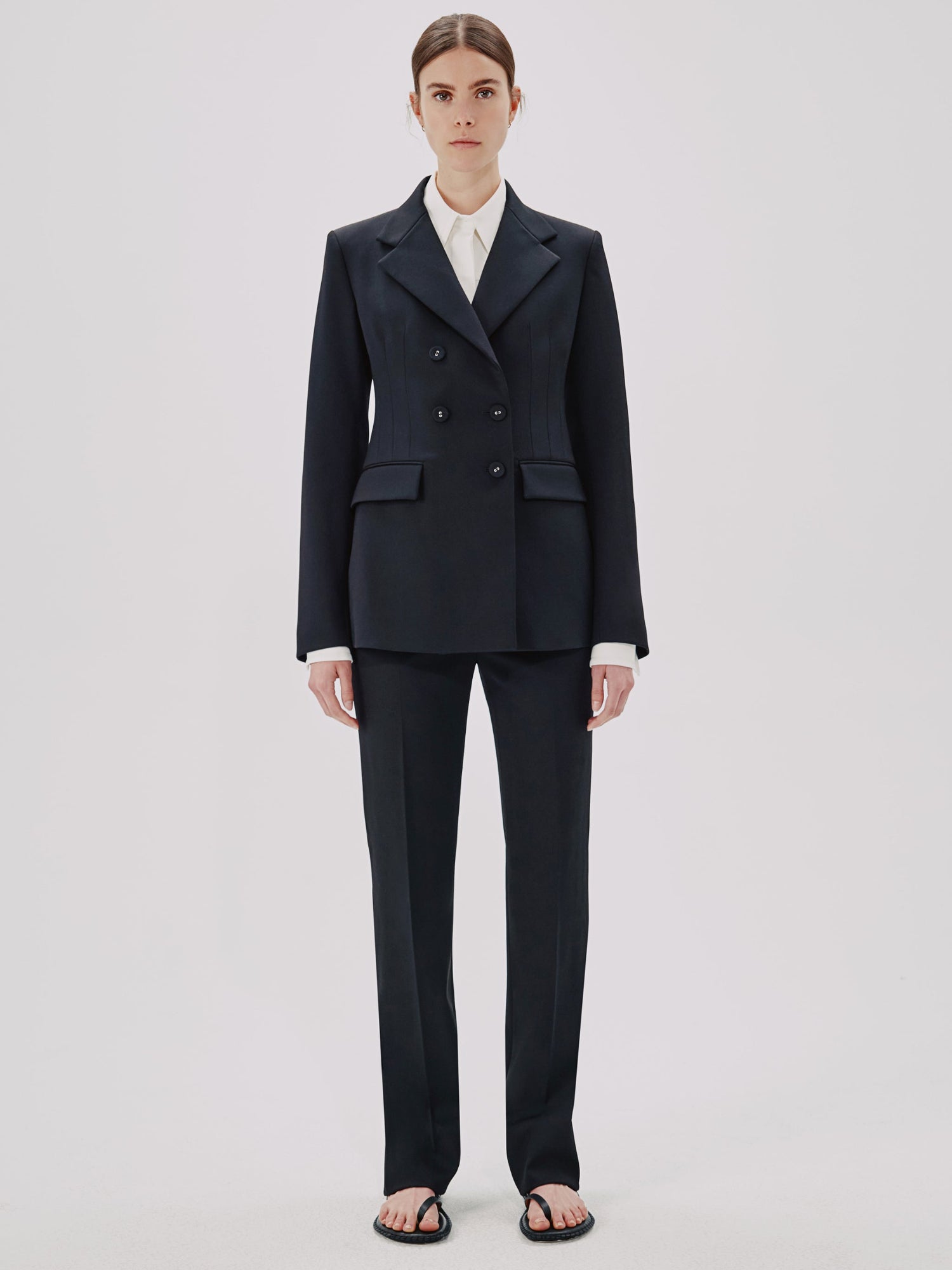 Another Tomorrow Double Breasted Structured Jacket in Black – Wool Women's Jacket
