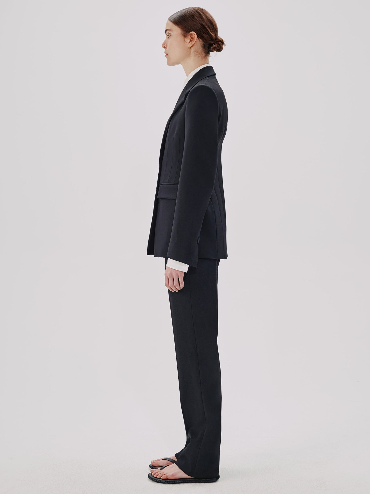 Another Tomorrow Double Breasted Structured Jacket in Black – Wool Women's Jacket