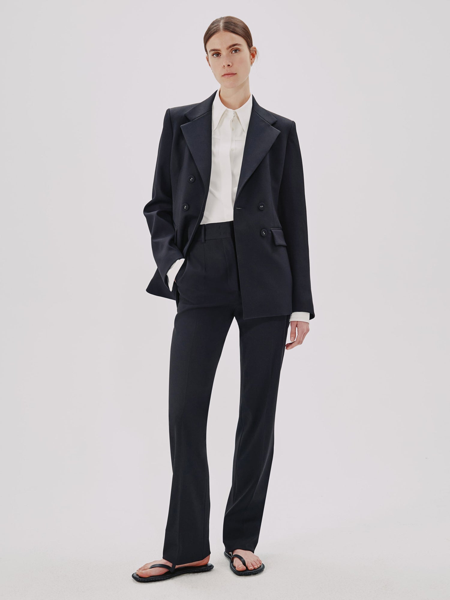 Another Tomorrow Double Breasted Structured Jacket in Black – Wool Women's Jacket