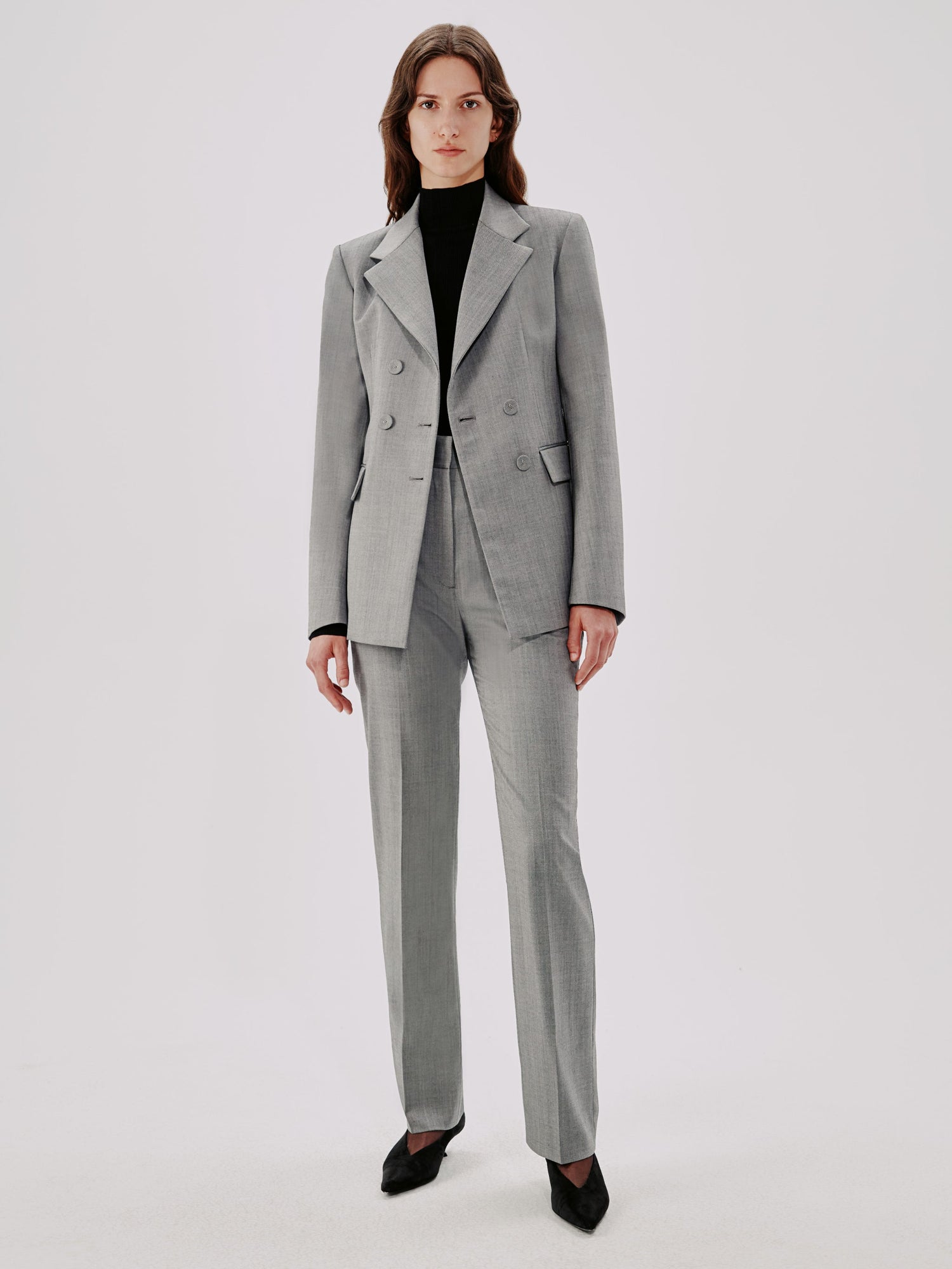 Another Tomorrow Double Breasted Structured Jacket in Black/White – Wool Women's Jacket